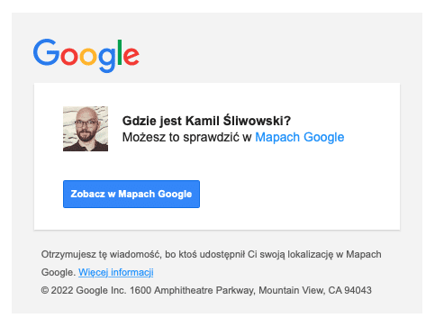 Mapy Google powiaadomienie e-mail