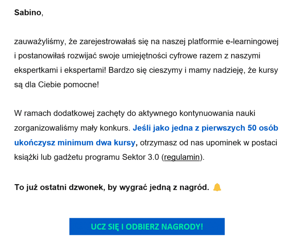 E-mailing nt. kursów e-learningowych Sektor 3.0